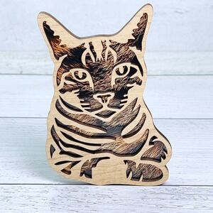 Handcrafted Wood Cat Tabby Nightlight Feline Decor